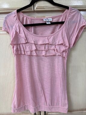 Self Esteem Light Pink Short Sleeve Ruffle Scoop Neck Top